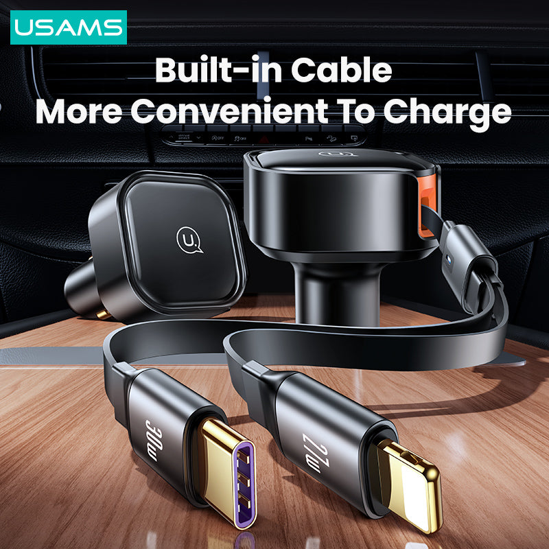 USAMS US-CC219 C41 PD 30W Phone Fast Charging Car Charger with Type-C / 8-Pin Cable USAMS US-CC219 C41 PD 30W Phone Fast Charging Car Charger with Type-C / 8-Pin Cable